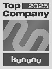 Auszeichnung mit der Aufschrift ‚Top Company 2025‘ und dem Logo von kununu.